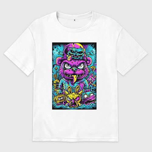Мужская футболка оверсайз Сказочные монстры в ярких неоновых красках / Белый – фото 1