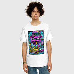 Футболка оверсайз мужская Сказочные монстры в ярких неоновых красках, цвет: белый — фото 2