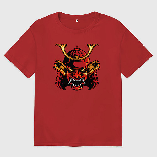 Мужская футболка оверсайз Самурай с клыками / Красный – фото 1