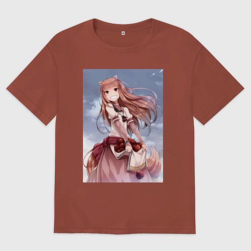 Мужская футболка оверсайз Волчица и пряности арт Холо / Кирпичный – фото 1