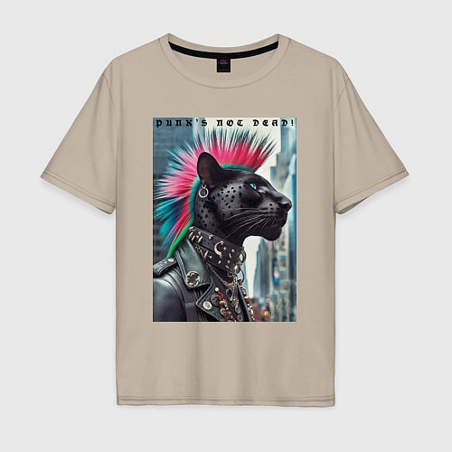 Мужская футболка оверсайз Dude panther - punks not dead / Миндальный – фото 1