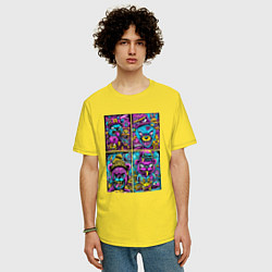 Футболка оверсайз мужская Яркие неоновые картинки с монстрами, цвет: желтый — фото 2