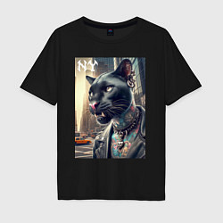 Мужская футболка оверсайз Cool dude panther from New York - ai art