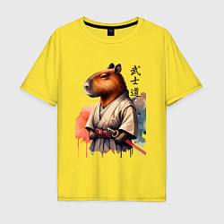Футболка оверсайз мужская Capybara samurai - ai art fantasy, цвет: желтый