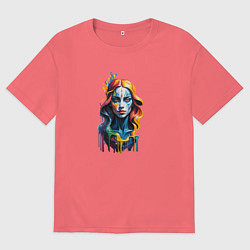 Мужская футболка оверсайз Портрет арт маслом девушка с голубыми каплями