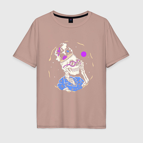 Мужская футболка оверсайз Скелет в гавайской рубашке / Пыльно-розовый – фото 1