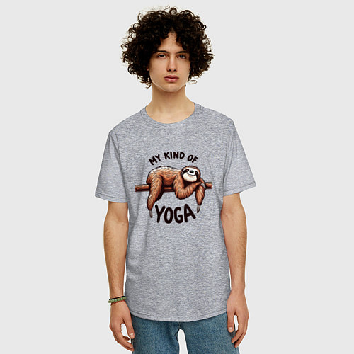 Мужская футболка оверсайз Смешной ленивец отдыхает на ветке мой вид йоги / Меланж – фото 3