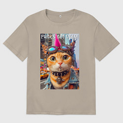 Футболка оверсайз мужская Котёнок панк музыкант из Нью-Йорка - нейросеть, цвет: миндальный