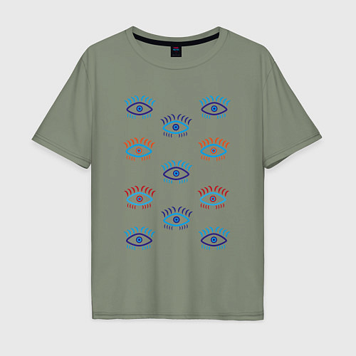 Мужская футболка оверсайз Глаза с ресницами узор / Авокадо – фото 1
