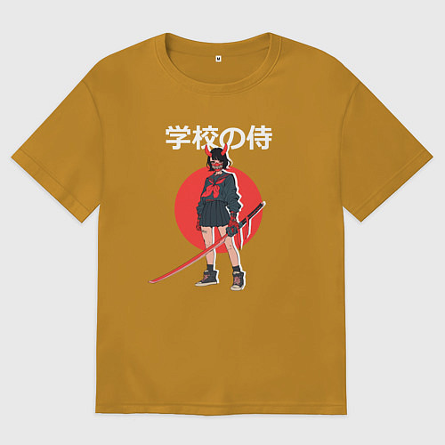 Мужская футболка оверсайз Девочка демон / Горчичный – фото 1