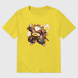 Футболка оверсайз мужская Кот самурай и лапша, цвет: желтый