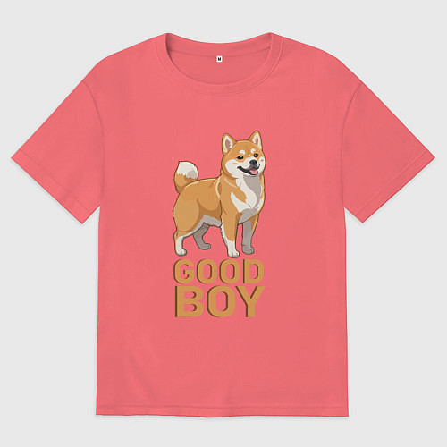 Мужская футболка оверсайз Собака акита-ину / Коралловый – фото 1