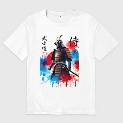 Мужская футболка оверсайз Японский самурай - акварель