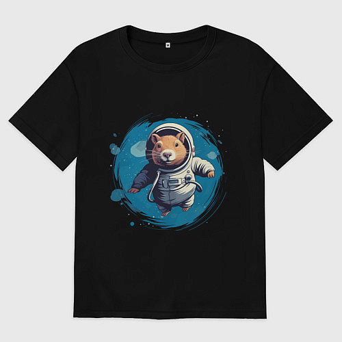 Мужская футболка оверсайз Капибара в скафандре / Черный – фото 1