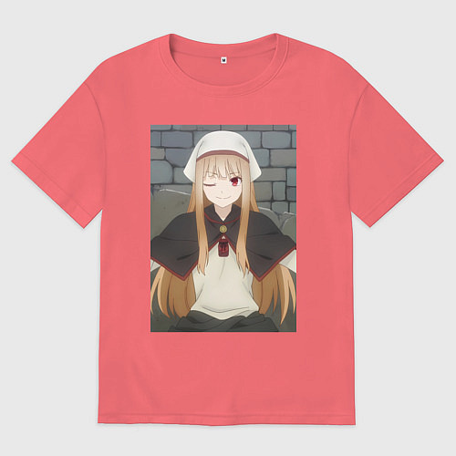 Мужская футболка оверсайз Волчица и пряности Холо в платке / Коралловый – фото 1