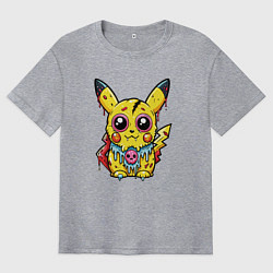 Мужская футболка оверсайз Пикачу треснутый зомби