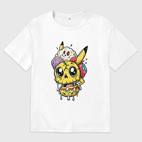 Мужская футболка оверсайз Пикачу треснутый зомби / Белый – фото 1