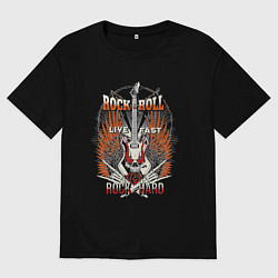 Футболка оверсайз мужская Лозунги рок н ролла, цвет: черный