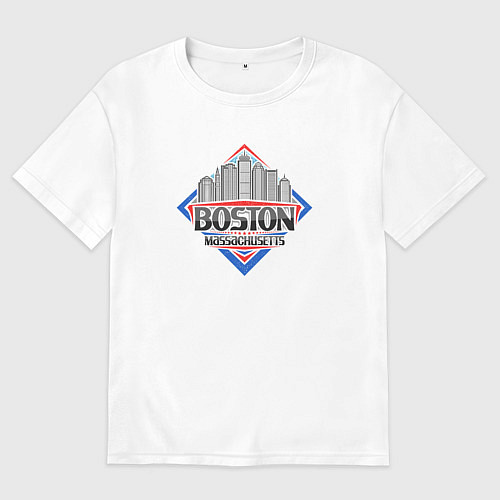 Мужская футболка оверсайз Массачусетс Бостон / Белый – фото 1