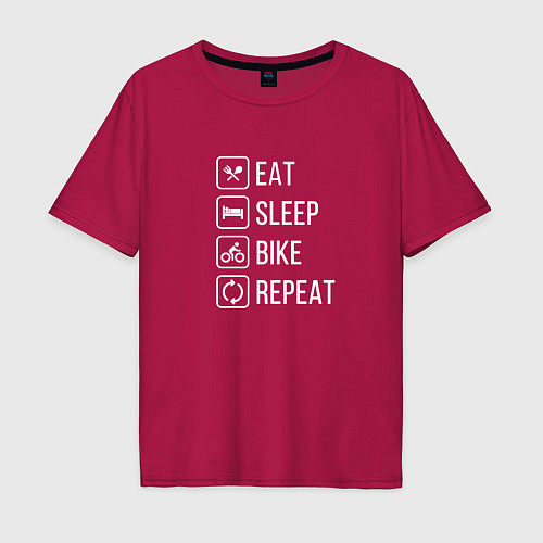 Мужская футболка оверсайз Eat sleep bike repeat / Маджента – фото 1