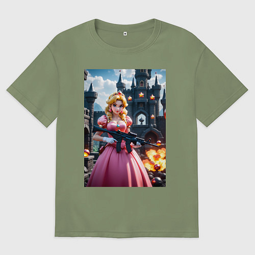 Мужская футболка оверсайз Принцесса Пич с автоматом / Авокадо – фото 1