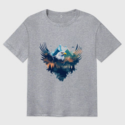 Мужская футболка оверсайз Орел среди леса и гор