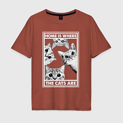 Футболка оверсайз мужская Home is where the cats are, цвет: кирпичный