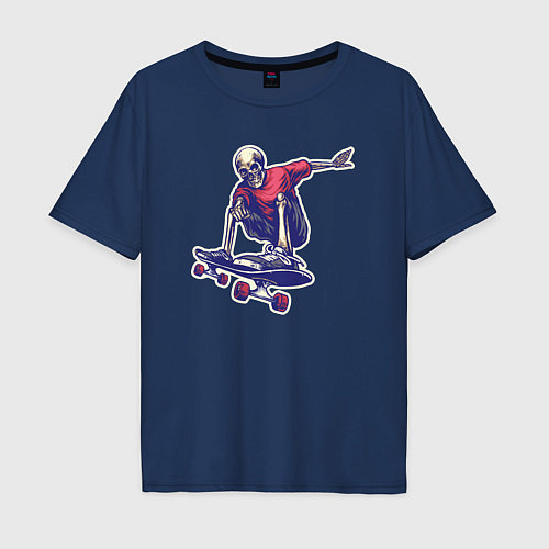 Мужская футболка оверсайз Скелетор скейтер / Тёмно-синий – фото 1