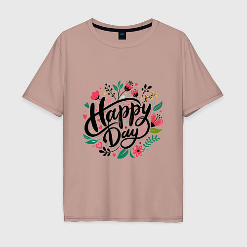 Мужская футболка оверсайз Happy day с цветами / Пыльно-розовый – фото 1