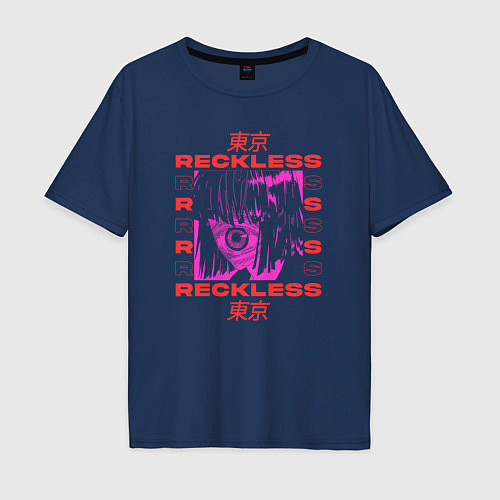 Мужская футболка оверсайз Reckless / Тёмно-синий – фото 1