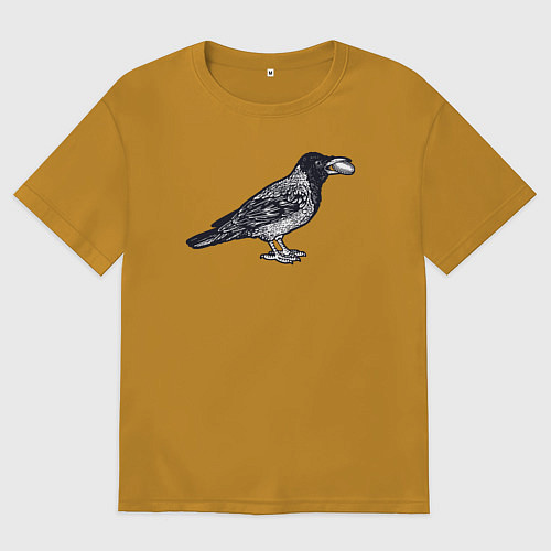 Мужская футболка оверсайз Ворона с денежкой / Горчичный – фото 1