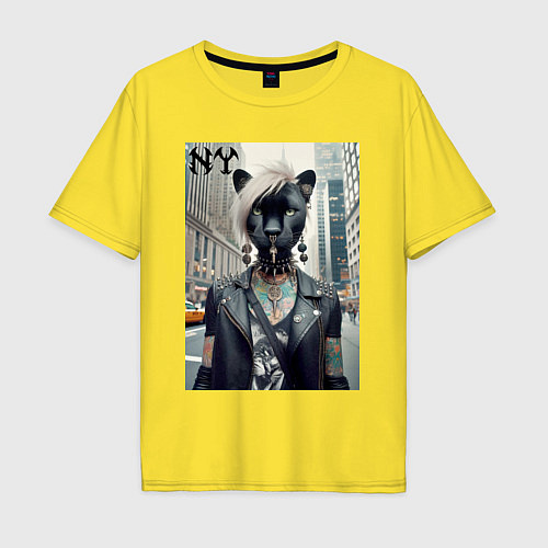 Мужская футболка оверсайз Молодая пантера - модница из Нью-Йорка / Желтый – фото 1