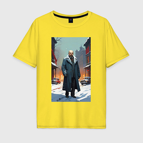 Мужская футболка оверсайз Ленин зимой без охраны - нейросеть / Желтый – фото 1