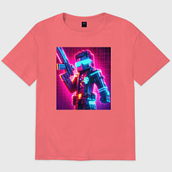 Мужская футболка оверсайз Minecraft and cyberpunk collaboration - neon glow
