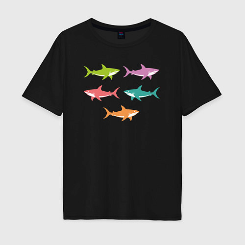 Мужская футболка оверсайз Акулы в стиле поп-арт / Черный – фото 1