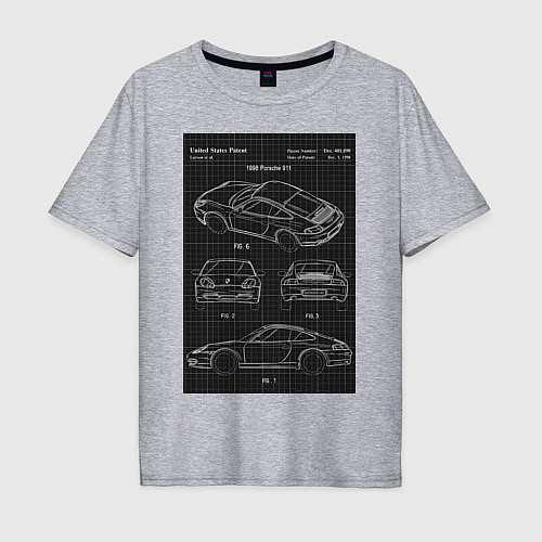 Мужская футболка оверсайз Porsche 911 автомобиль чертеж / Меланж – фото 1