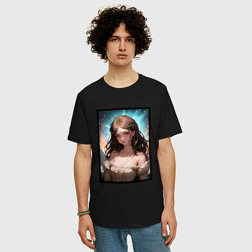 Мужская футболка оверсайз Элегантная аниме девушка / Черный – фото 3