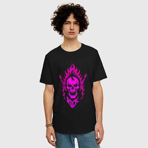 Мужская футболка оверсайз Рок фиолетовый череп / Черный – фото 3