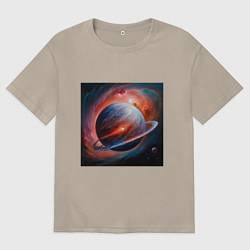 Футболка оверсайз мужская Огненная планета, цвет: миндальный