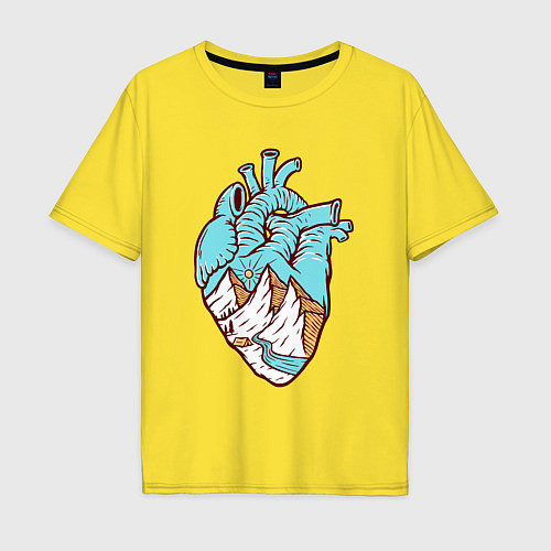Мужская футболка оверсайз Сердце и горы / Желтый – фото 1