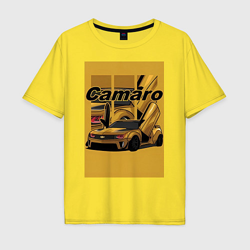 Мужская футболка оверсайз Chevrolet Camaro авто / Желтый – фото 1