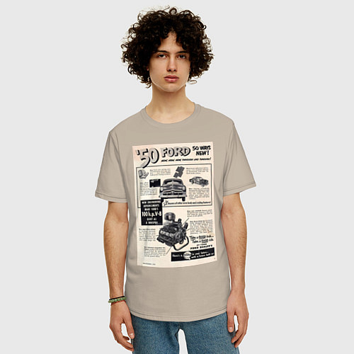 Мужская футболка оверсайз Ford ретро / Миндальный – фото 3