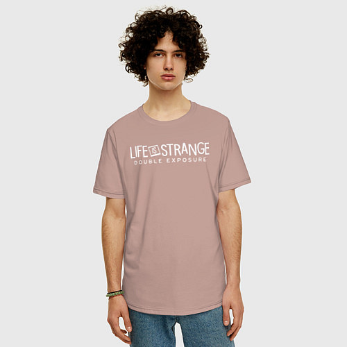 Мужская футболка оверсайз Life is strange double exposure logotypе / Пыльно-розовый – фото 3