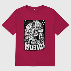 Футболка оверсайз мужская Мне нужна музыка, цвет: маджента