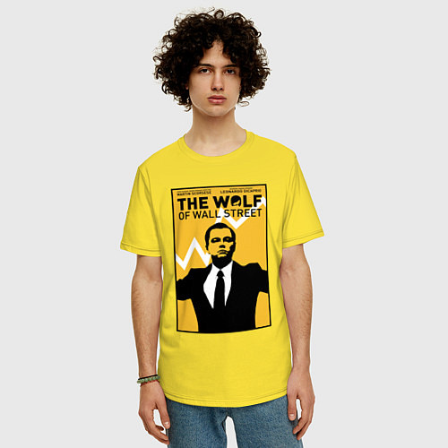 Мужская футболка оверсайз Волк с волстрит - Ди Каприо / Желтый – фото 3