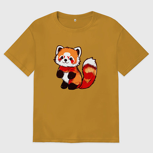 Мужская футболка оверсайз Красная панда в полный рост / Горчичный – фото 1