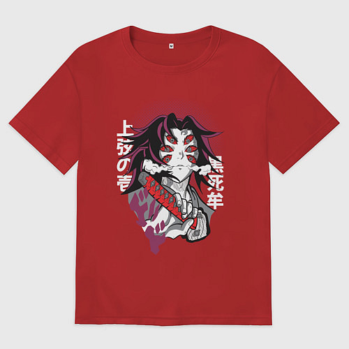 Мужская футболка оверсайз Клинок рассекающий демонов 1 Высшая Луна Кокушибо / Красный – фото 1