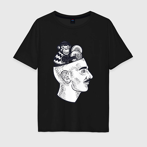 Мужская футболка оверсайз Обезьяна в голове / Черный – фото 1