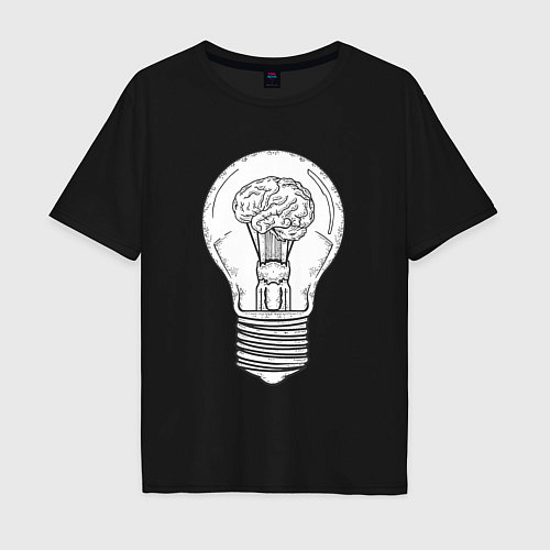 Мужская футболка оверсайз Мозг и лампочка / Черный – фото 1