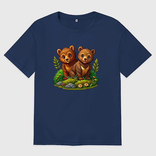 Мужская футболка оверсайз Два медвежонка / Тёмно-синий – фото 1